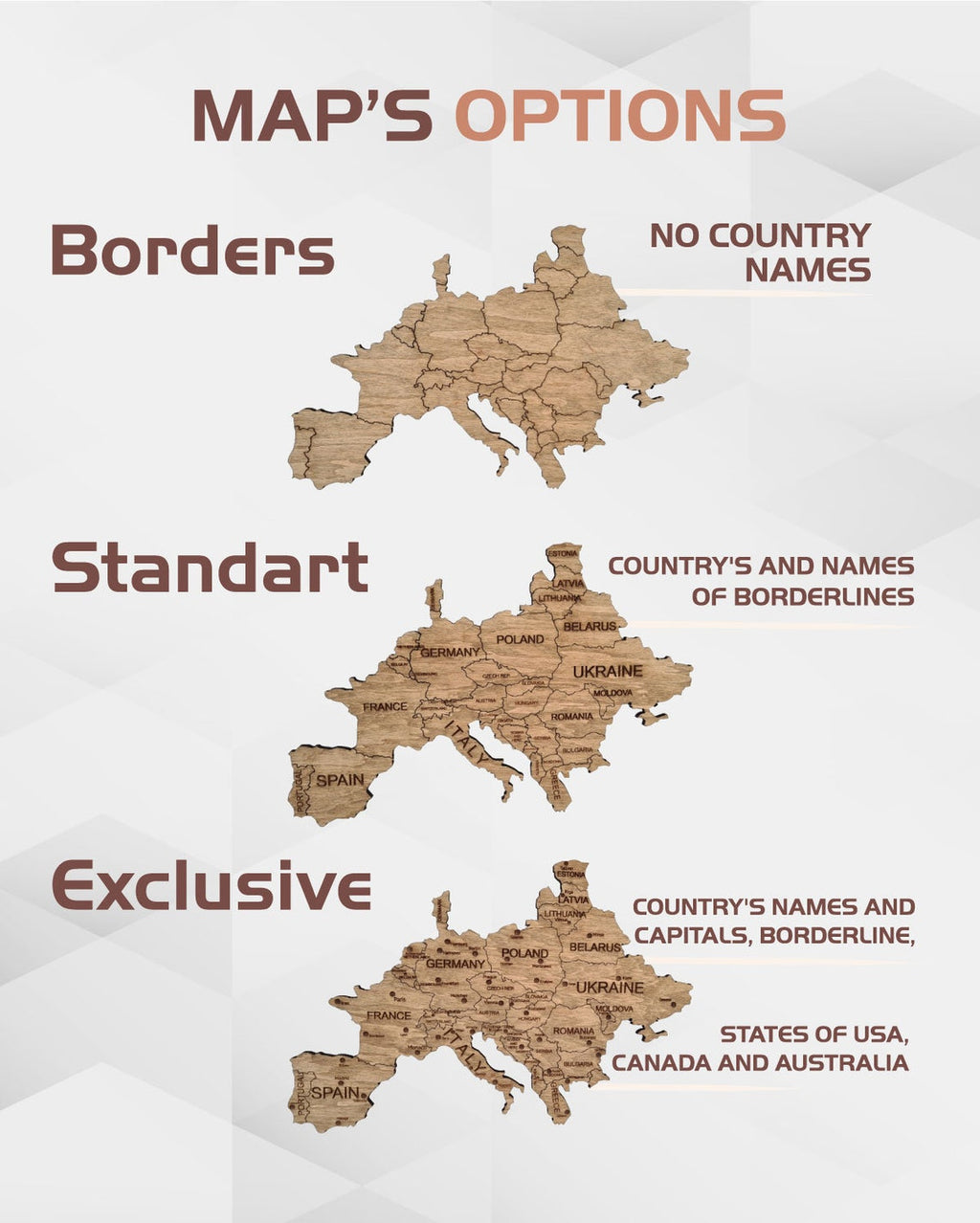 Trävärldskarta – Vit Rustik Väggdekor / Resekarta / Trägåva