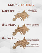 Trävärldskarta – Vit Rustik Väggdekor / Resekarta / Trägåva