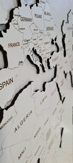 Trävärldskarta – Vit Rustik Väggdekor / Resekarta / Trägåva