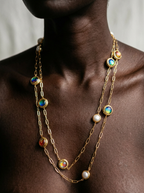 Magnetic Pearl Necklace – Guld, Sötvattenspärlor & Muranoinspirerade Glaspärlor