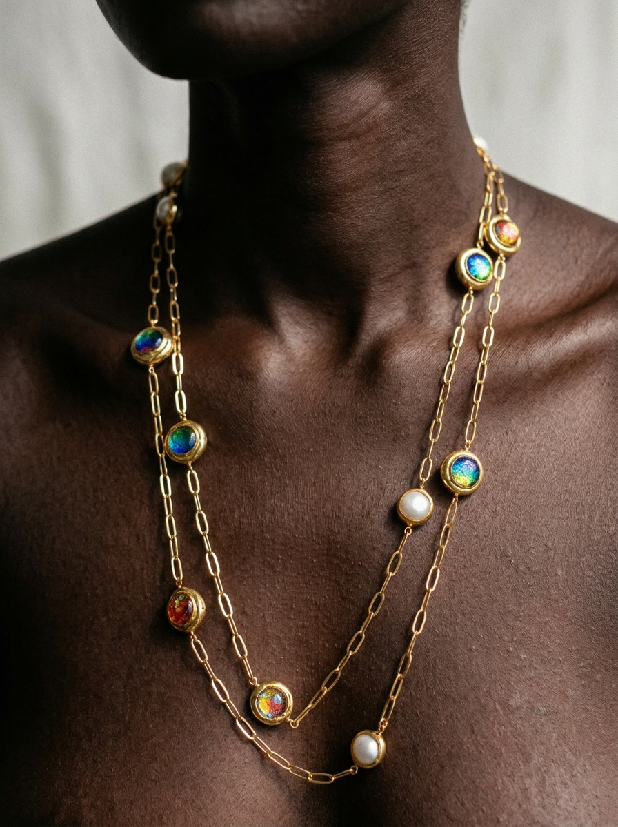 Magnetic Pearl Necklace – Guld, Sötvattenspärlor & Muranoinspirerade Glaspärlor