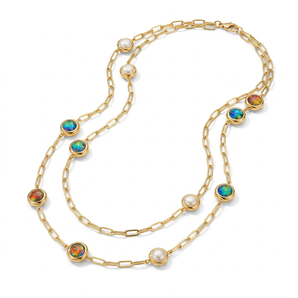 Magnetic Pearl Necklace – Guld, Sötvattenspärlor & Muranoinspirerade Glaspärlor