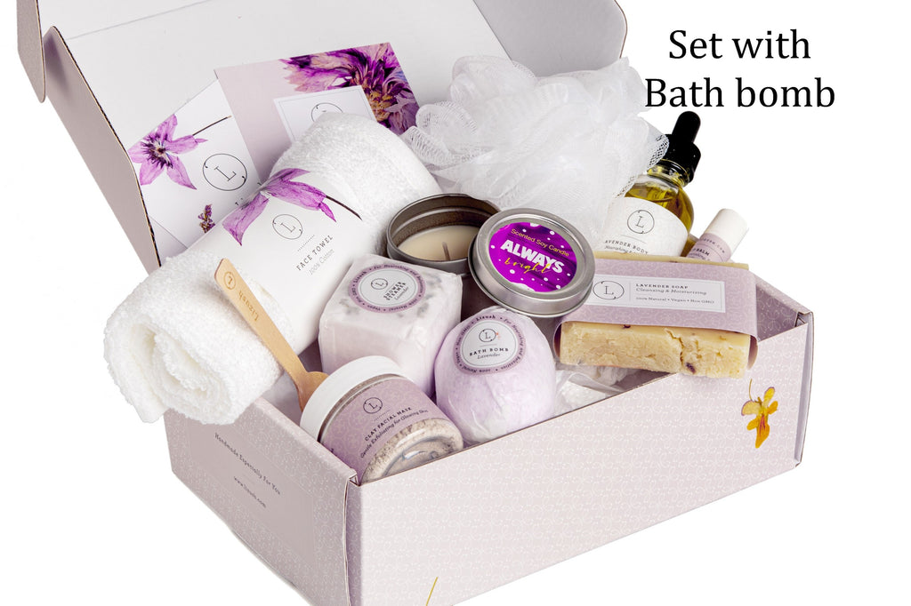 All Natural Bath & Body Gift Set - Lavender Bath Bomb and Shower Steamer