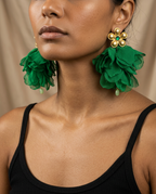 Vibrant Gold Flower Tassel Drop Earrings