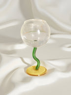 Handblown Bubble Wine Glass - Retro Whimsical Eclectic Wavy Stemmed Goblets-6