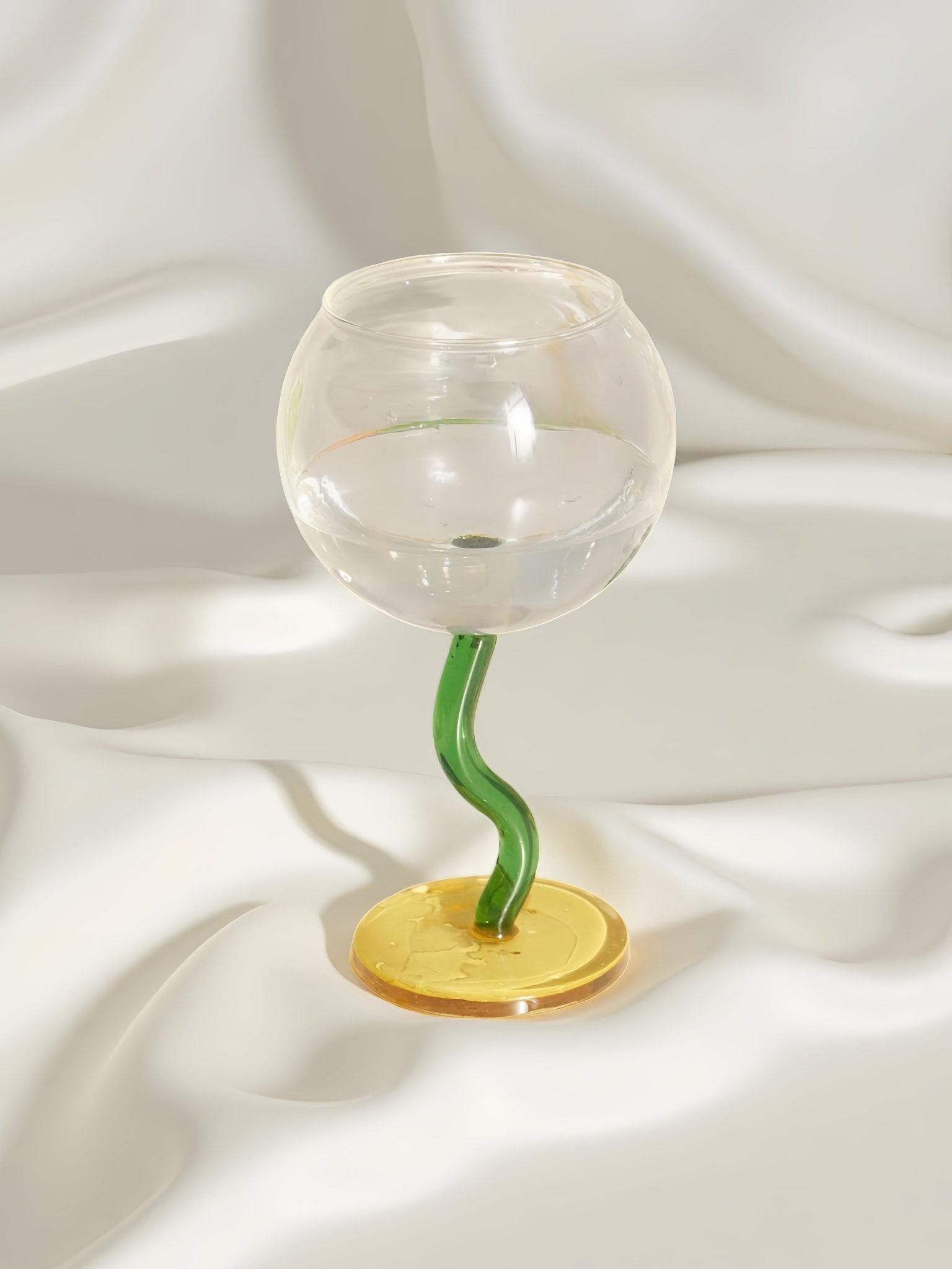 Handblown Bubble Wine Glass - Retro Whimsical Eclectic Wavy Stemmed Goblets-6