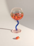 Handblown Bubble Wine Glass - Retro Whimsical Eclectic Wavy Stemmed Goblets-8