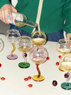 Handblown Bubble Wine Glass - Retro Whimsical Eclectic Wavy Stemmed Goblets-1