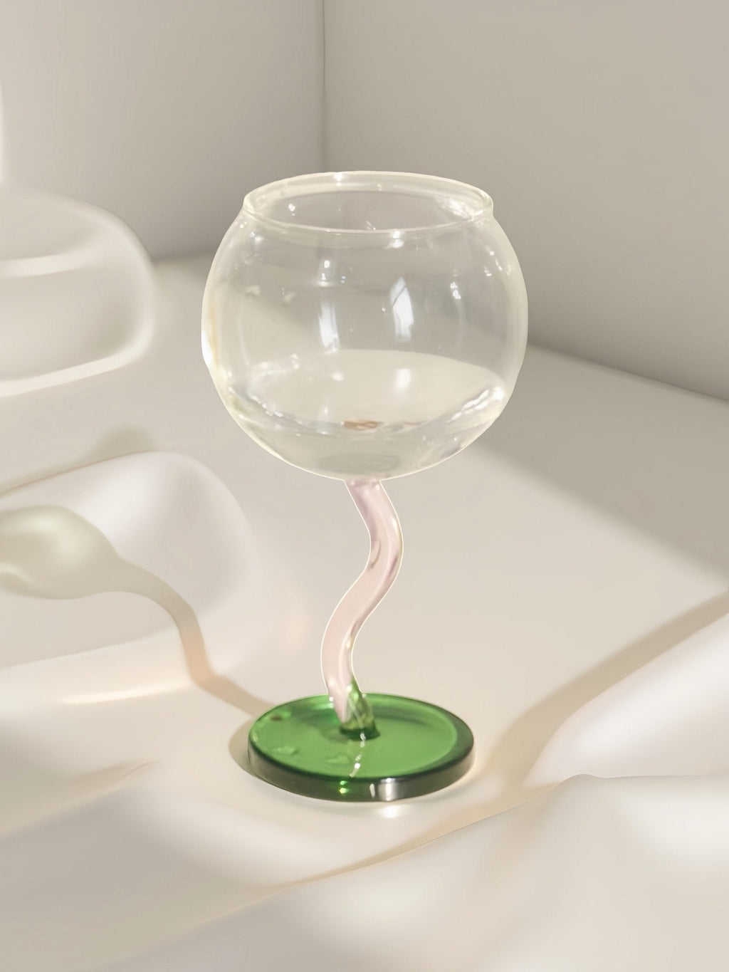Handblown Bubble Wine Glass - Retro Whimsical Eclectic Wavy Stemmed Goblets-7