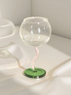 Handblown Bubble Wine Glass - Retro Whimsical Eclectic Wavy Stemmed Goblets-7