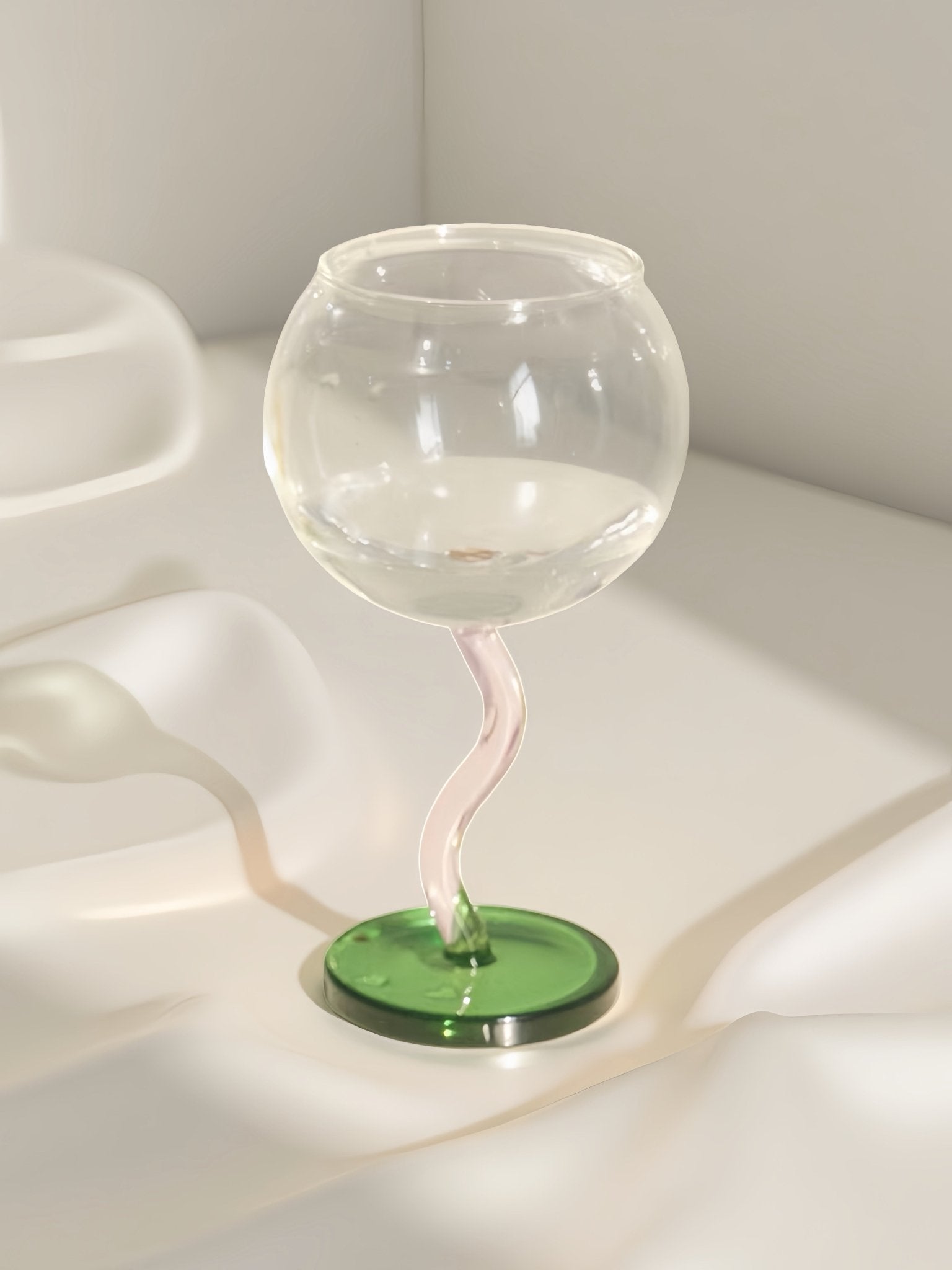 Handblown Bubble Wine Glass - Retro Whimsical Eclectic Wavy Stemmed Goblets-7