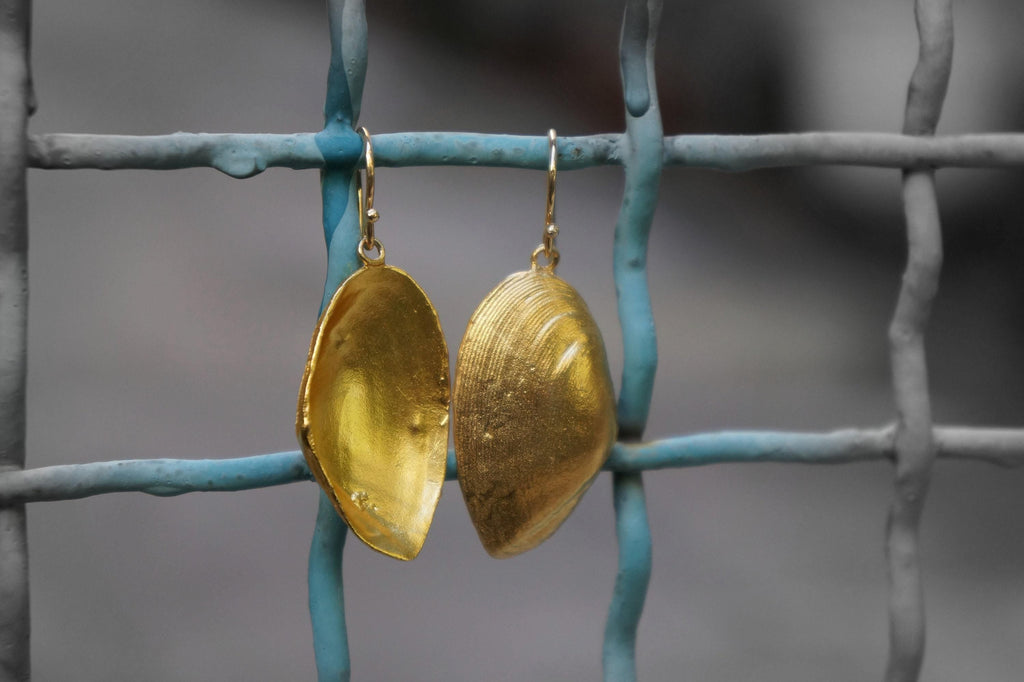 Real Clam Shell Earrings, Handmade Nature Jewelry, Organic Nature Earrings, Gift for Wisdom & Connection, Gold or Sterling Silver 925-2