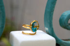 Gold Sea Shell Ring with Murano Glass, Handmade Nature Jewelry, Statement Beach Band, Gift for Life Force & Freedom, Sterling Silver 925-4