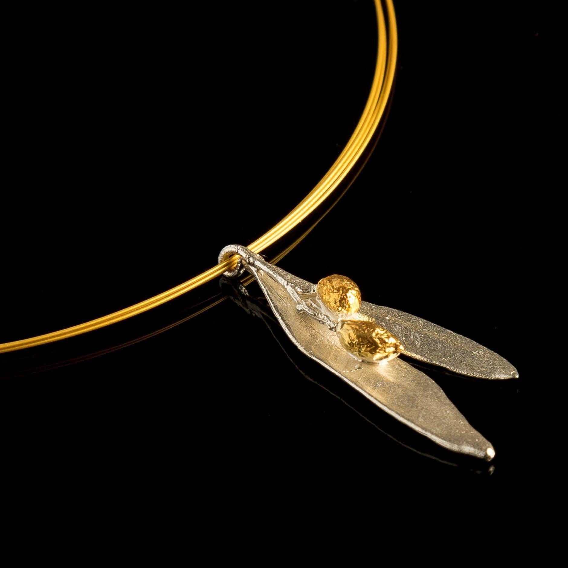 Real Olive Leaves Gold Necklace, Handmade Nature Jewelry, Organic Tree Pendant, Gift for Victory & Health, Sterling Silver 925-0