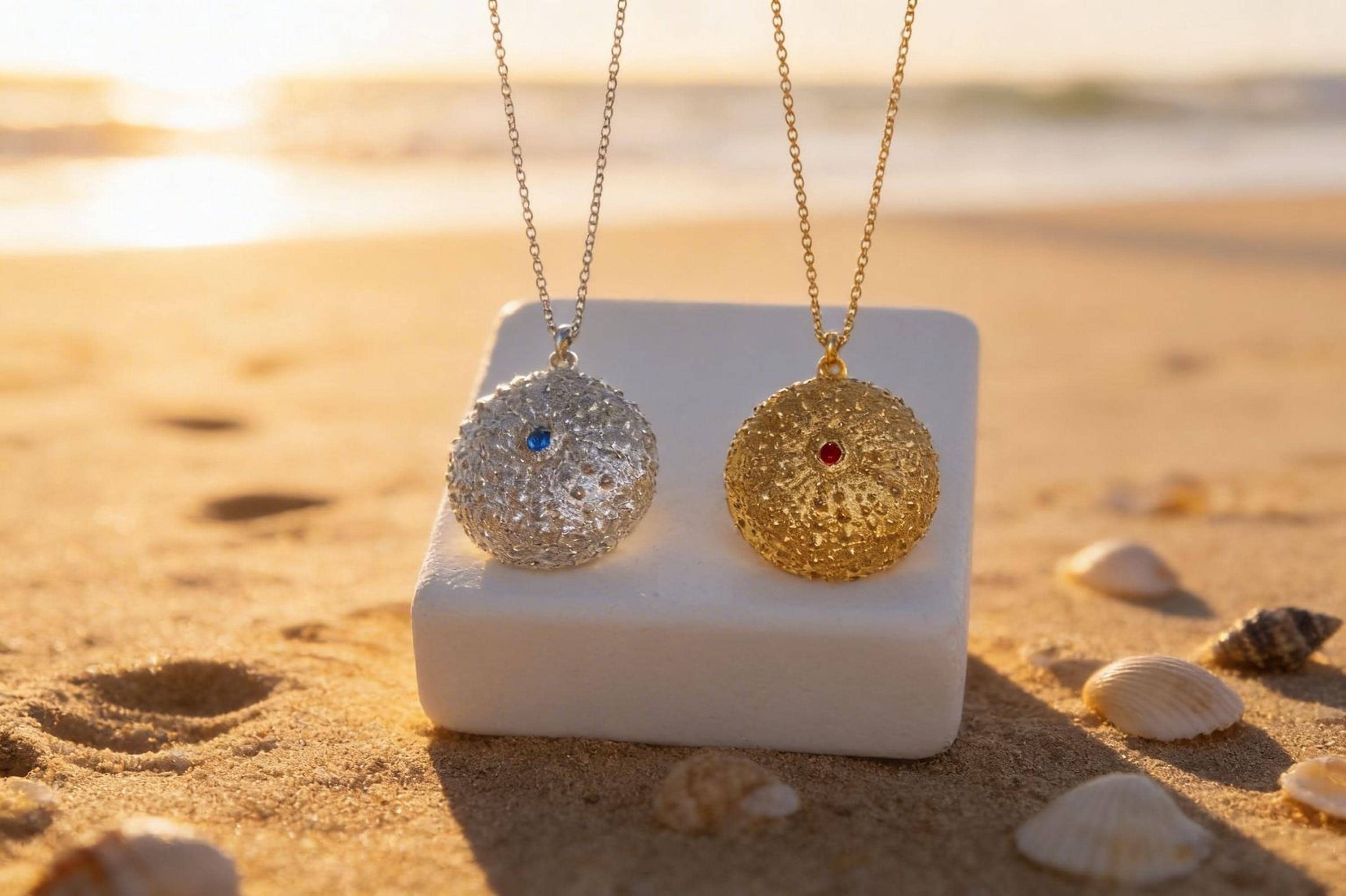 Real Sea Urchin Necklace, Handmade Nature Jewelry, Organic Beach Pendant, Gift for Health & Prosperity, Gold or Sterling Silver 925
