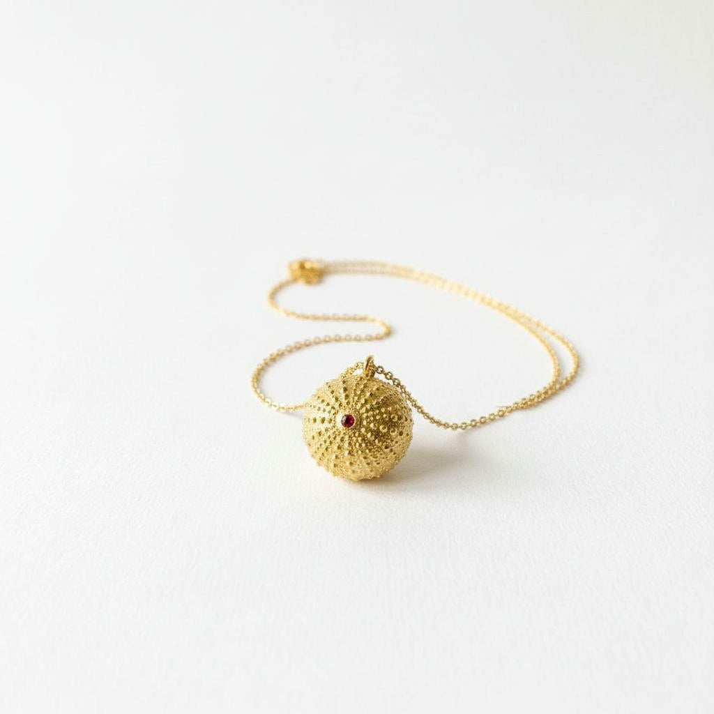 Real Sea Urchin Necklace, Handmade Nature Jewelry, Organic Beach Pendant, Gift for Health & Prosperity, Gold or Sterling Silver 925