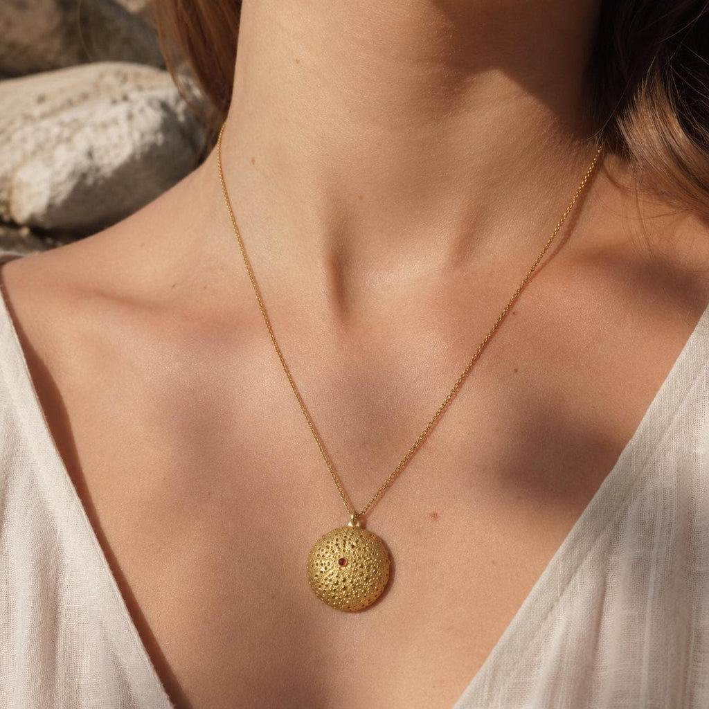 Real Sea Urchin Necklace, Handmade Nature Jewelry, Organic Beach Pendant, Gift for Health & Prosperity, Gold or Sterling Silver 925