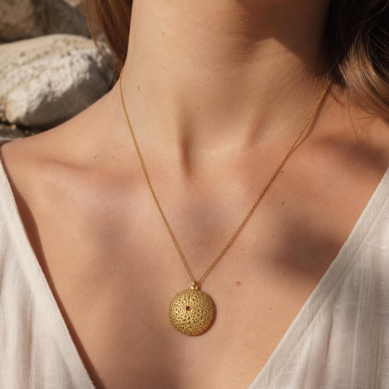 Real Sea Urchin Necklace, Handmade Nature Jewelry, Organic Beach Pendant, Gift for Health & Prosperity, Gold or Sterling Silver 925