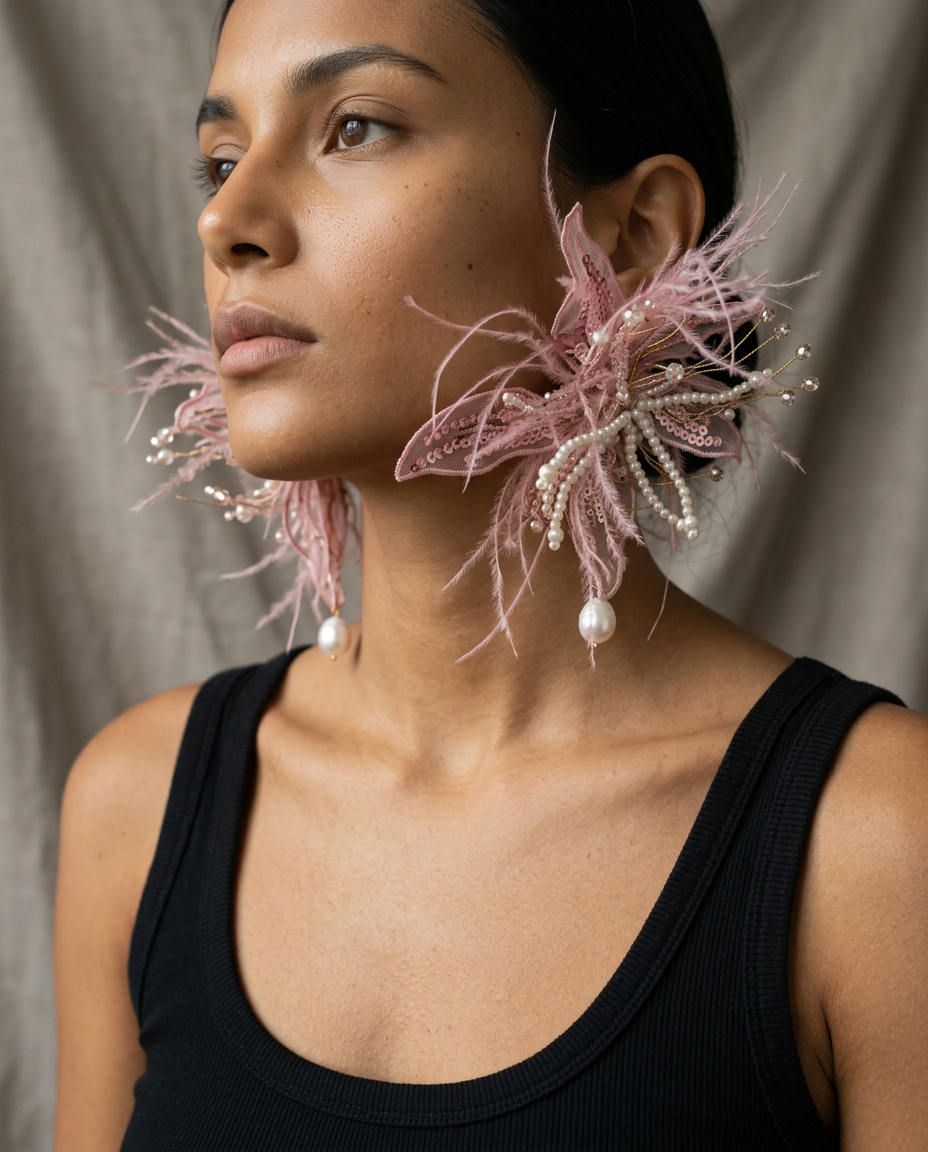 Ethereal Feather Pearl Drop Earrings