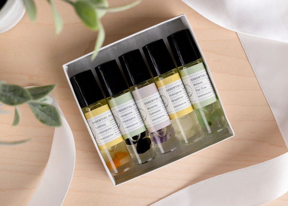 Essential Oils Roll-On with Crystals Set of 5