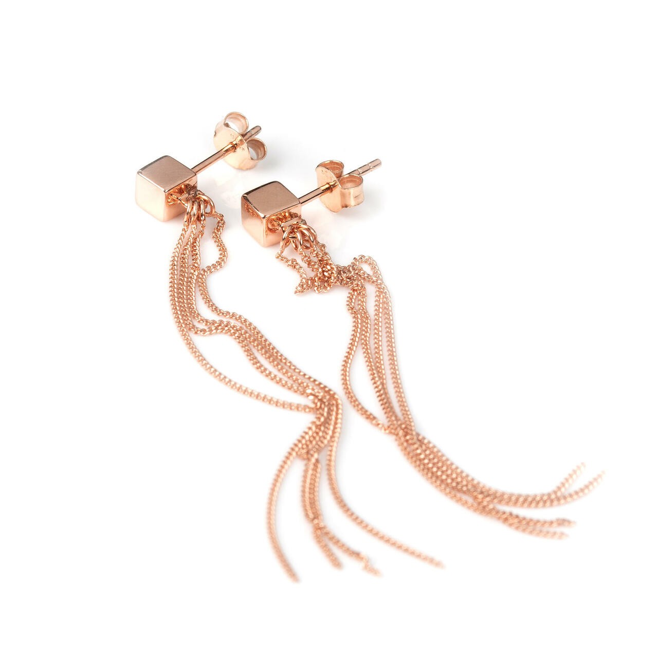 Solid C-Tassel Earrings - Rose Gold and Silver