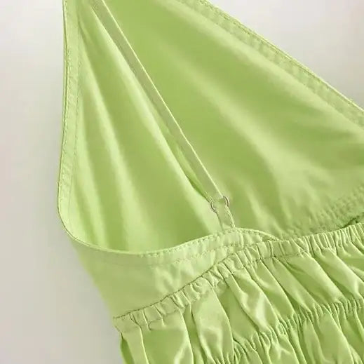 Green Cotton V Neck Summer Women's Dress