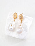 Vintage Natural Baroque Pearl Zircon Earrings-0