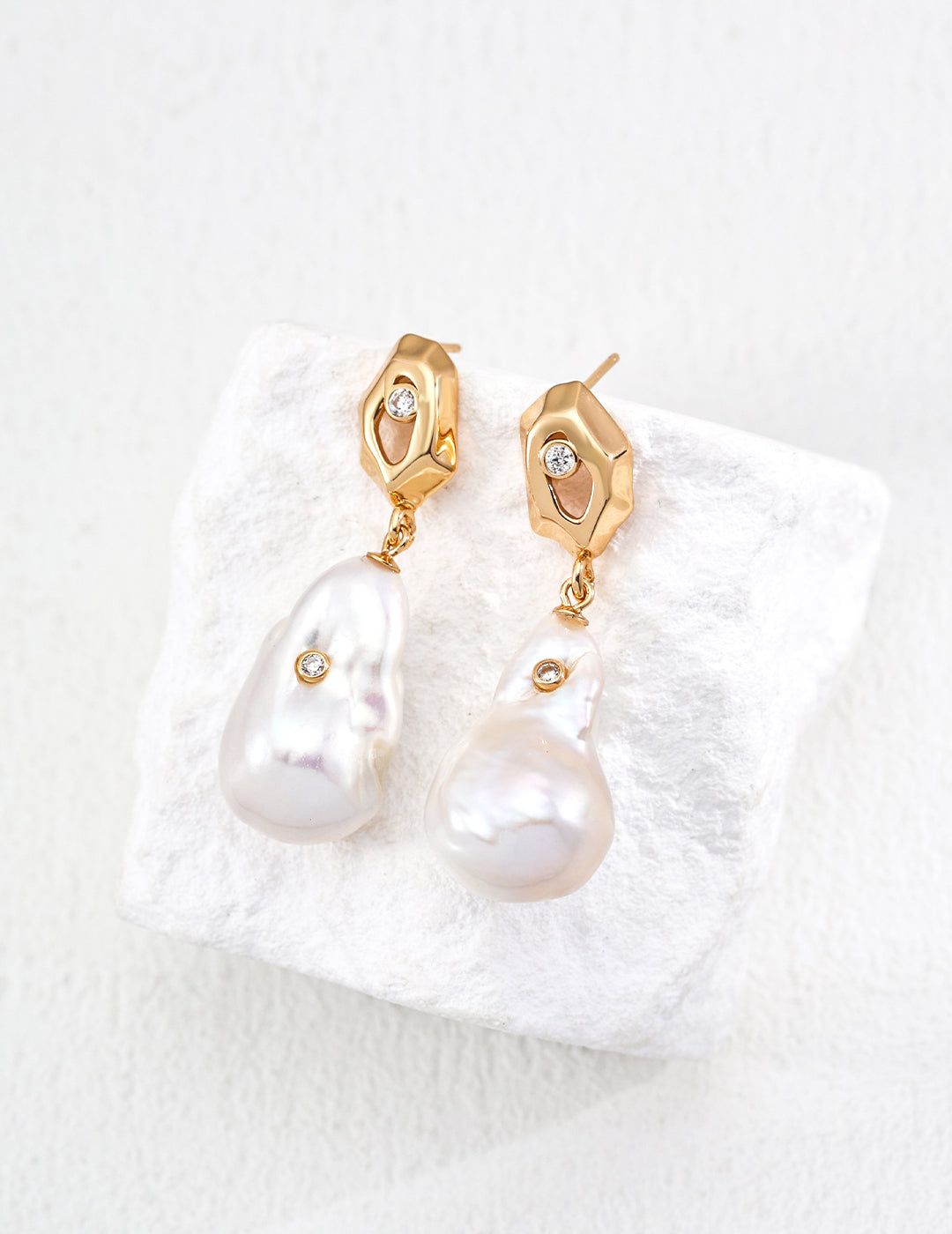 Vintage Natural Baroque Pearl Zircon Earrings-0