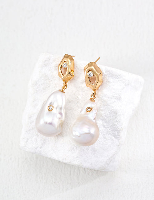 Vintage Natural Baroque Pearl Zircon Earrings-0