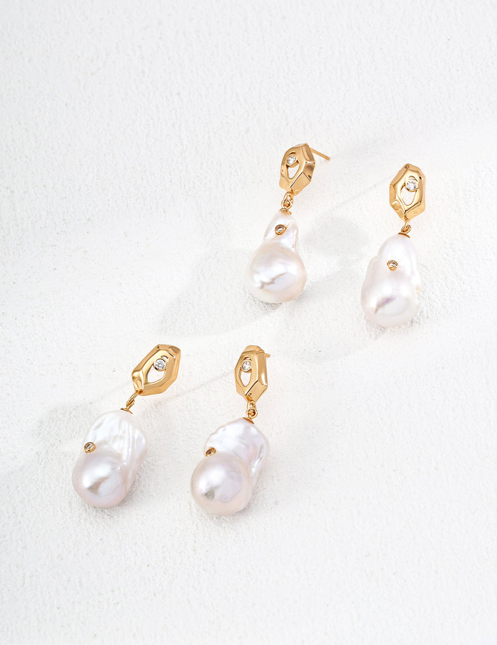 Vintage Natural Baroque Pearl Zircon Earrings-1