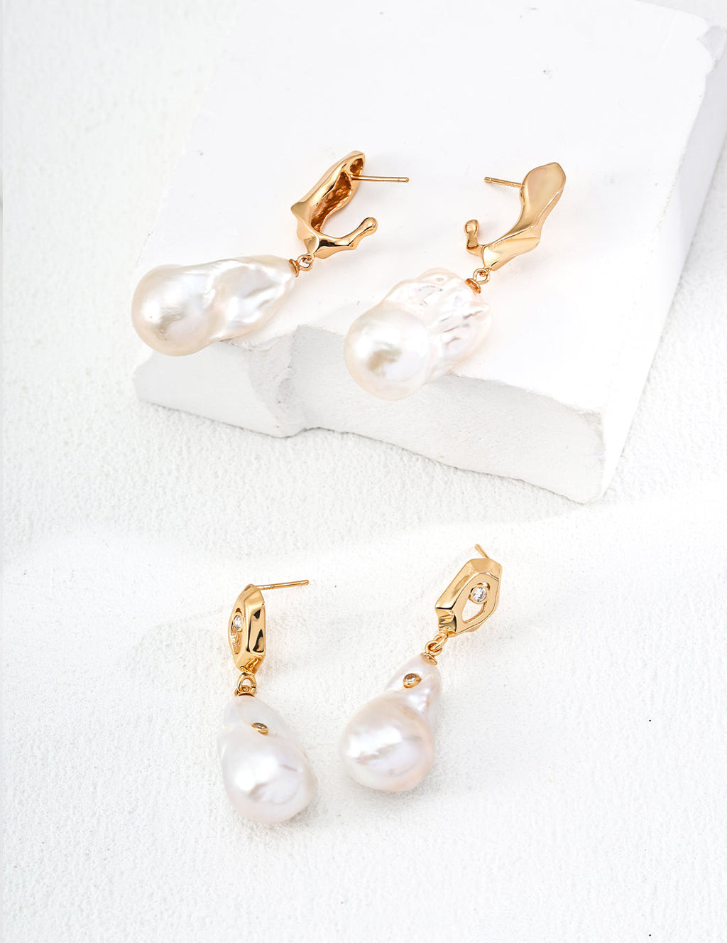 Vintage Natural Baroque Pearl Zircon Earrings-2