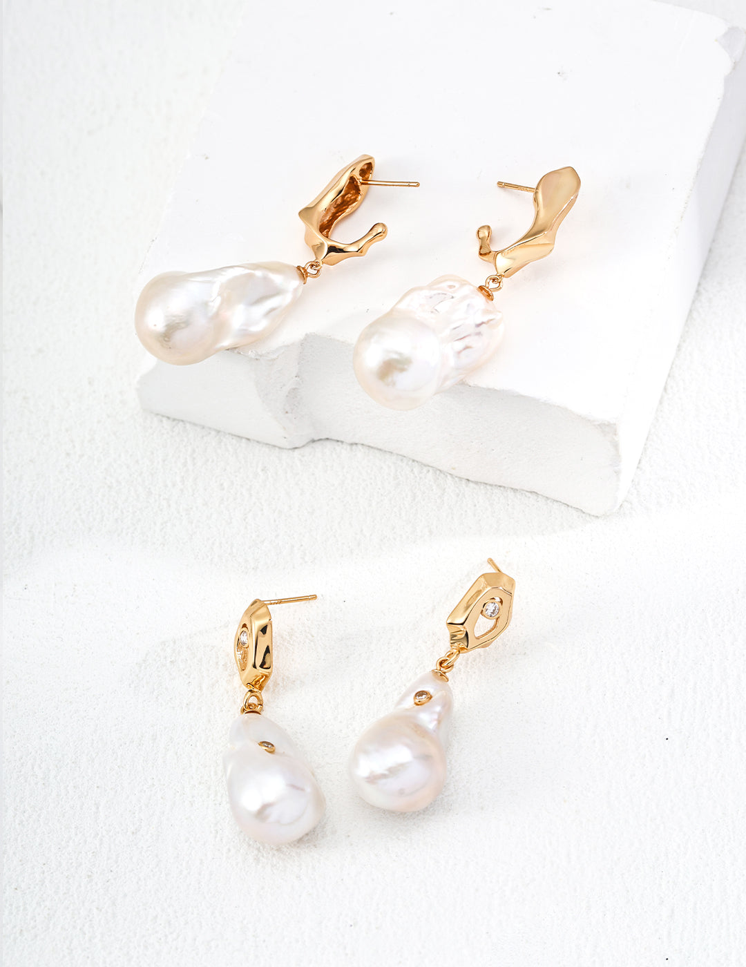 Vintage Natural Baroque Pearl Zircon Earrings-2