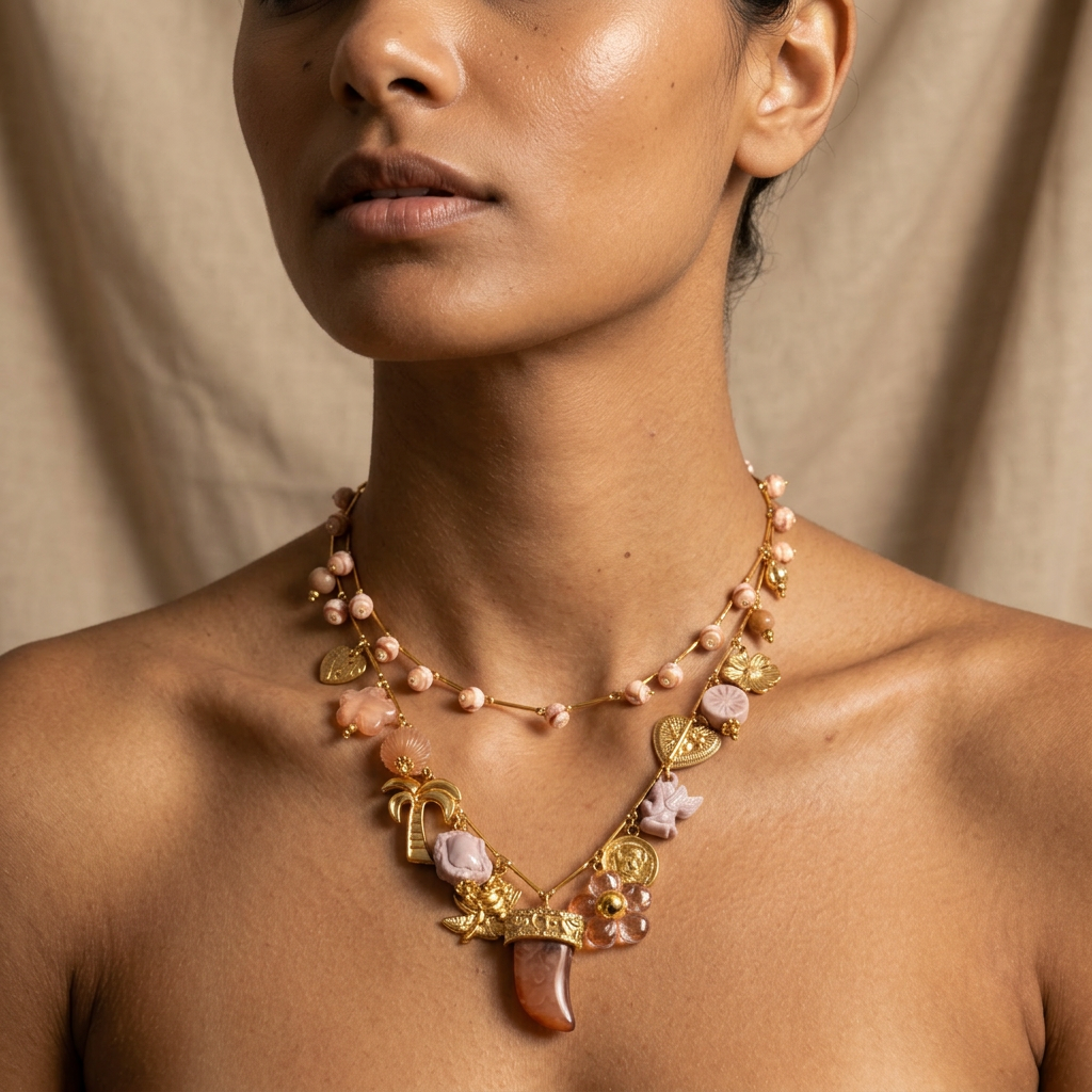 Wanderlust – Guldpläterat lagerhalsband med berlocker